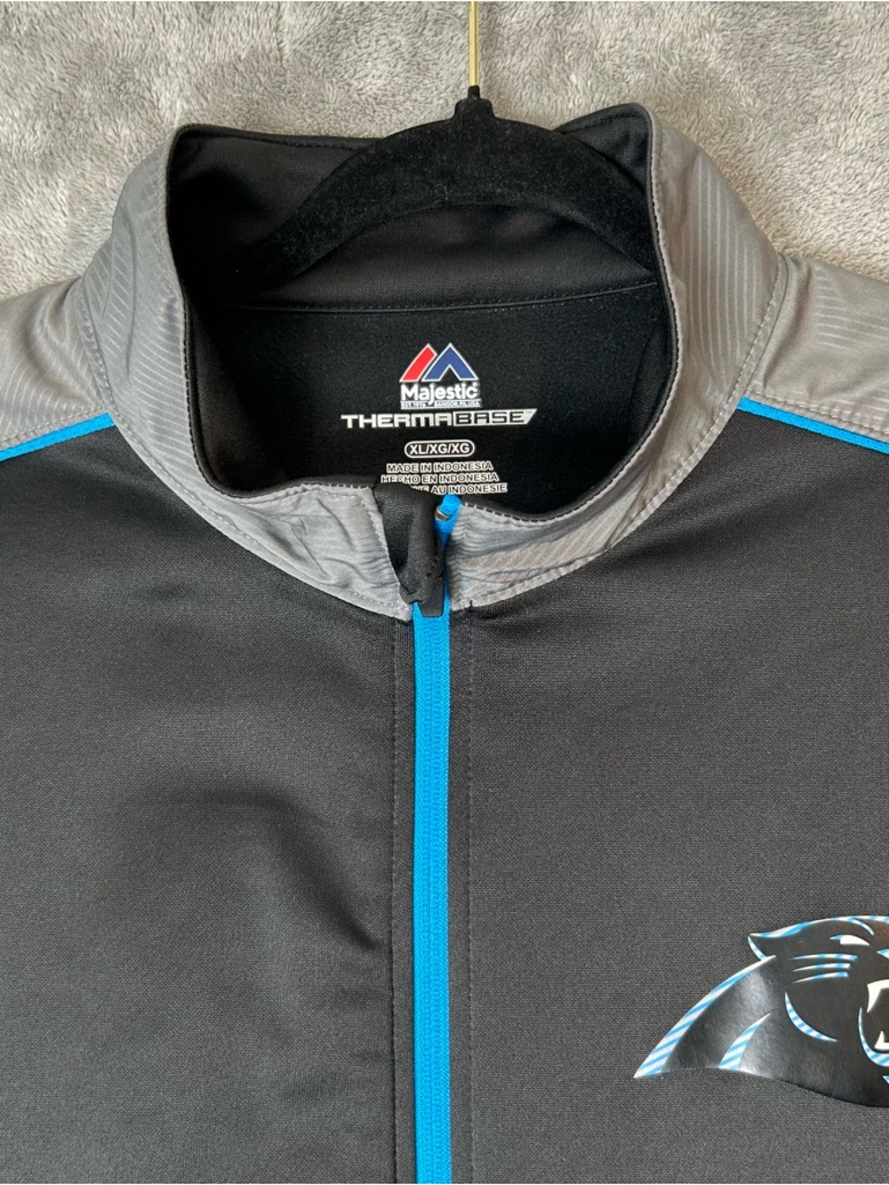 CAROLINA PANTHERS Sweater NFL Full Zip Track Jacket BLACK BLUE  & GRAY  Size XL - Picture 5 of 16